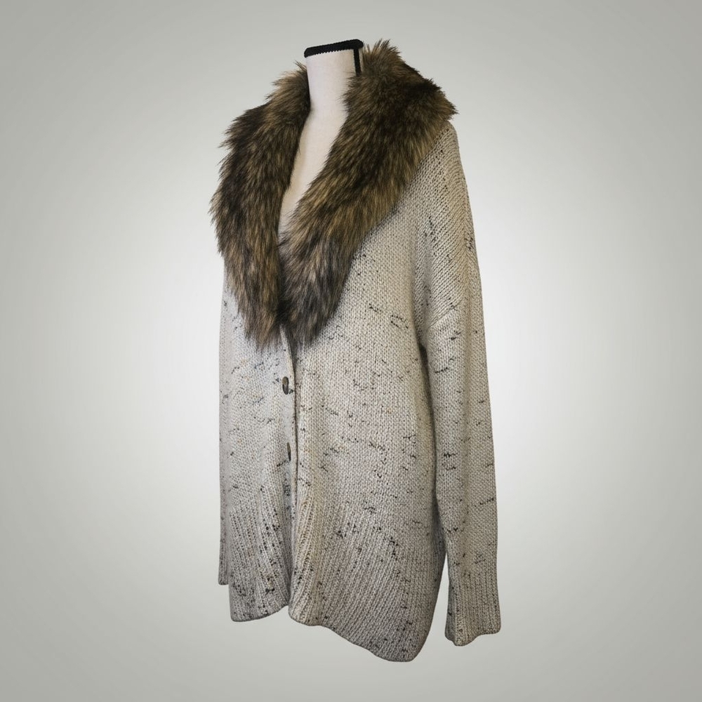 Lane Bryant Wool Blend Cardigan Faux Fur Collar Plus 22/24 Cabincore Neutral